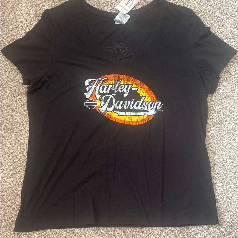 Harley-Davidson Ladies “Ridin on the Wind” w/SS V-Neck Fitted Tee 5ARB-HK4P-1X